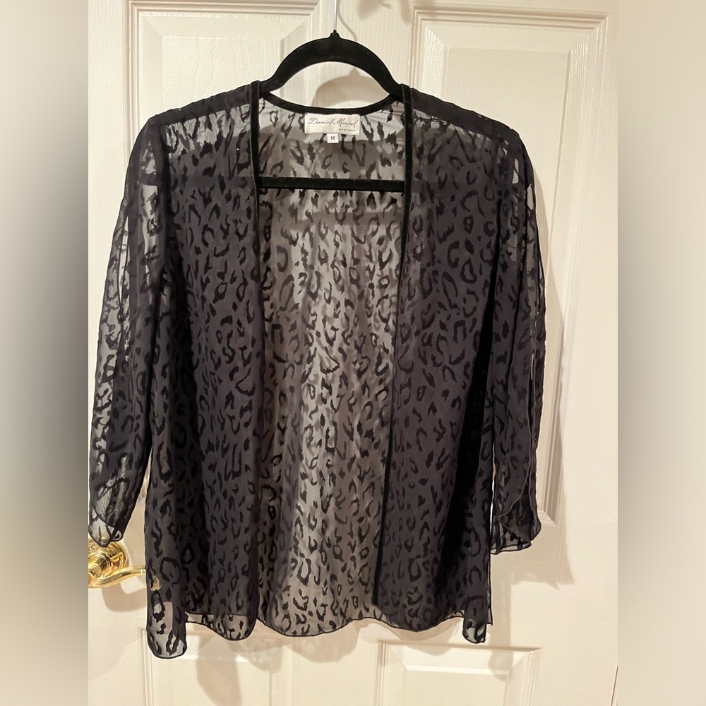 Danial Miexel Sheer & burnt velvet cheetah print lightweight cardigan